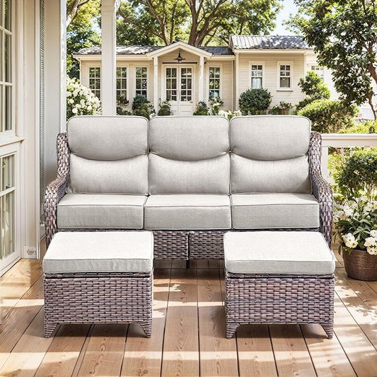 HUMMUH 8 Pieces Wicker Patio Furniture Set with Patio Swivel Chairs Set of 4,High Back Outdoor Sofa Coffee Table Ottomans,6 Inch Thick Cushions Outdoor Conversation Set for Porch, Balcony, Deck