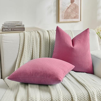FUTEI Hot Pink Decorative Throw Pillow Covers 26x26 Inch Set of 2,Soft Cozy Wheat Ear Striped Patterns Euro Pillow Shams,Modern Home Decor for Couch Bed Living Room