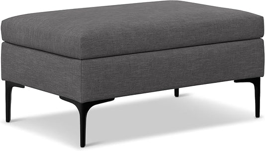 SIMPLIHOME Rebecca 36 inch Wide Mid Century Rectangular Coffee Table Storage Ottoman with Lift Up Lid in Slate Grey Polyester Linen Look, Assembled, for The Living Room, Entryway and Family Room