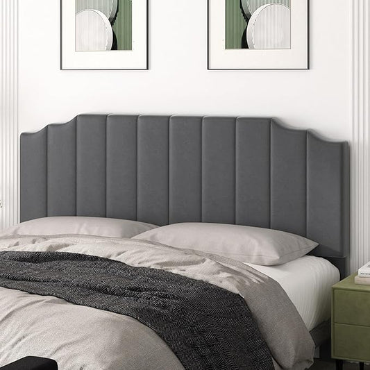 King Size Headboard Only, Velvet Wall Mounted Headboard King/California for Adjustable Bed Modern Upholstered Head Board Easy Assembly, Dark Gray