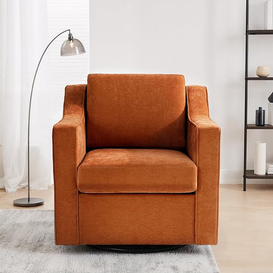 UIXE Swivel Accent Chair, Chenille Fabric Upholstered Arm Chair for Living Room, Modern Club Armchair Comfy Single Sofa Bedroom Reading Seat with Lumbar Pillow - Orange