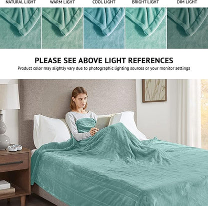 Beautyrest Heated Plush Elect Electric Blanket with 20 Heat Level Setting Controllers Equip with Secure Comfort Technology and 10 Hours Auto Shut Off, Full: 80x84, Aqua,BR54-0904