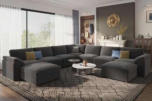 EASE MOOSE Oversized Modular Sectional Sofa with Ottoman, Modern Wide Deep Modular Couch, U Shaped Couch for Big Spaces Living Room,Dark Grey