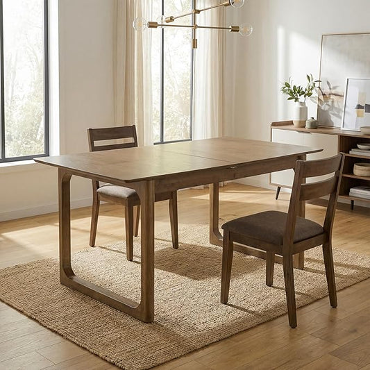 HNY Extendable Wood Dining Table for 4-8, 71" Inch Modern Rectangular Kitchen Tables with Wooden Base Farmhouse Dinner Table for Dining Room, Living Room, Home, Walnut