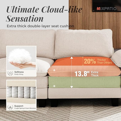 157-Inch L Shaped Sectional Sofa with Cloud Cushions, Deep Seat Modular Couch Set w/ 5 Seats & 1 Ottomans, Plush Chenille & Corduroy Upholstery for Living Room, Apartment - Beige