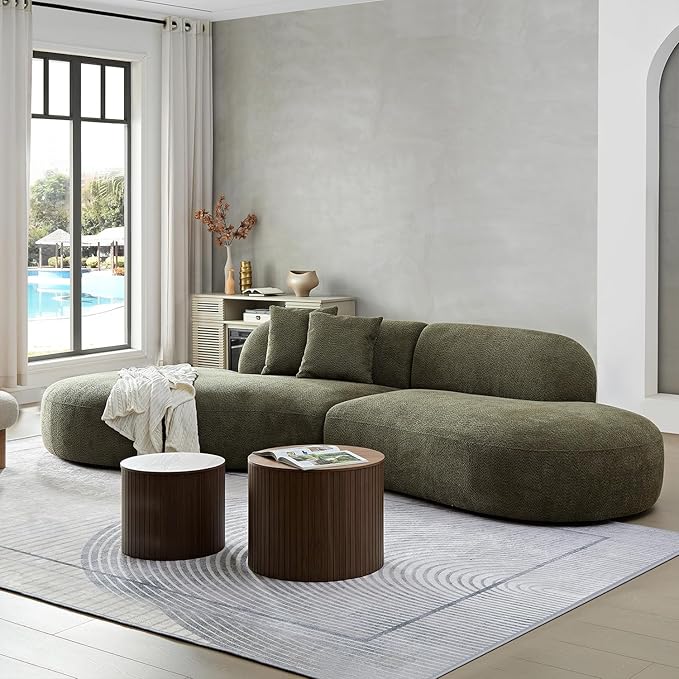 135.4" Oversized Curved Sofa Round Sectional Couch with Chaise,Luxury Cloud Sofa,Modern Boucle Couch with 2 Pillows,Couches for Living Room,Small Spaces,Office,Apartment (Green-Left-Facing)