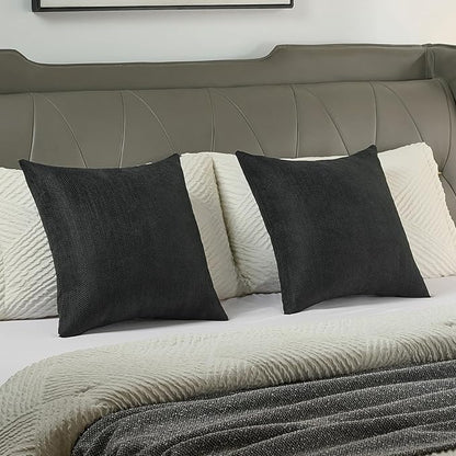 FUTEI Black Chenille Throw Pillow Covers 22x22 Inch Set of 2,Soft Wide Chevron Textured Cushion Case,Farmhouse Home Decor for Couch Bed Living Room