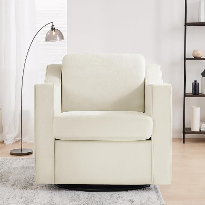 UIXE Swivel Accent Chair, Chenille Upholstered Arm Chair for Living Room, Modern Club Armchair Comfy Single Sofa Bedroom Reading Seat with Lumbar Pillow - Cream Beige