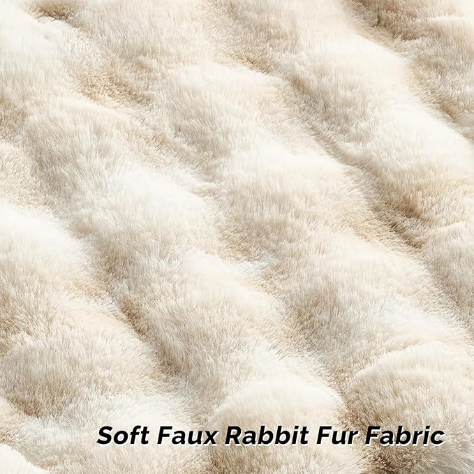 FUTEI Beige White Decorative Throw Pillow Covers 20x20 Inch Set of 2,Soft Fuzzy Faux Rabbit Fur Cushion Covers with Raised Texture,Neutral Boho Home Decor for Couch Bed Living Room