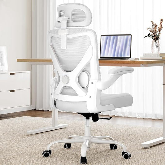 White Ergonomic Office Chair: Mesh Desk Chair Comfy with Adjustable Lumbar Support 400lbs High Back Computer Gaming Chair - Big and Tall Office Chairs with Extra Wide Seat-Adults Home Office