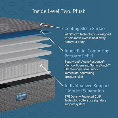 Beautyrest Days End Plush 14" Mattress - Queen - Cooling Tech, Supportive Durable Pocketed Coils, Pressure Relief, Motion Separation; 100 Night Sleep Trial and 10 Year Warranty