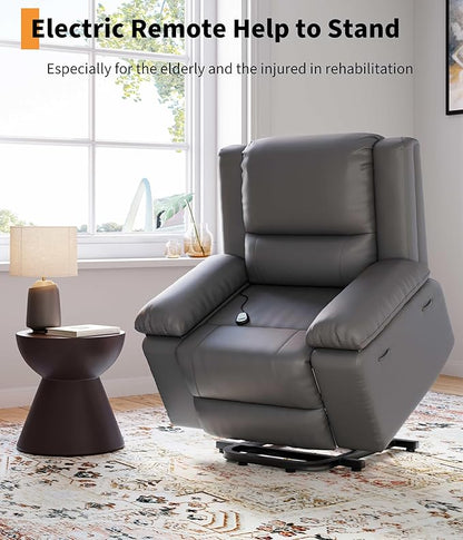 GarveeHome Oversized Wide Power Lift Recliner Chair - Heat and Massage, Adjustable Back and Legs, PU Leather Electric Lift Chair Designed for The Elderly and People with Mobility impaired