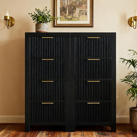 Modern Solid Wood Chest of Drawers, Multifunctional Large-Capacity Storage Drawer Cabinet, Dresser Organizer with Metal Handle, for Hallway, Entryway, Black X2