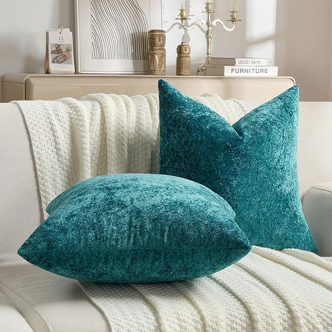 FUTEI Teal Flannel Throw Pillow Covers 12x20 Inch Set of 2,Soft Dimensional Textured Lumbar Pillow Cases,Modern Home Decor for Couch Living Room