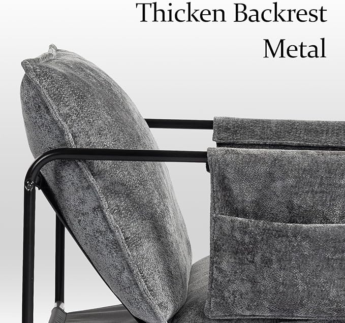Modern Accent Chair Set of 2 Comfortable Living Room Chairs with Armrests, Bedroom Reading Chair, Chenille Upholstered Lounge Metal Chair