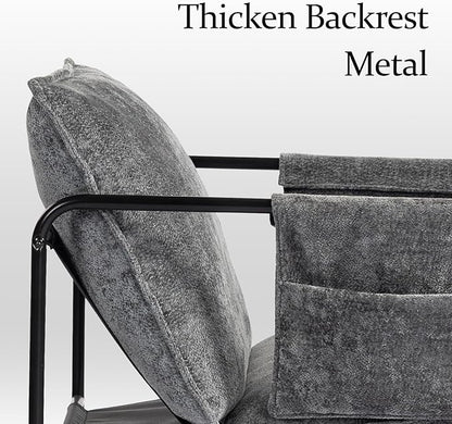 Modern Accent Chair Set of 2 Comfortable Living Room Chairs with Armrests, Bedroom Reading Chair, Chenille Upholstered Lounge Metal Chair