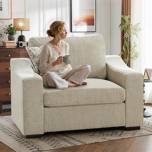 ELUCHANG 47" W Oversized Accent Chair, Linen Fabric Modern Chair with Deep Seat, Washable Covers, Comfy Upholstered Large Chair Armchair Sofa Chair Reading Chair for Living Room Bedroom Office,Oatmeal