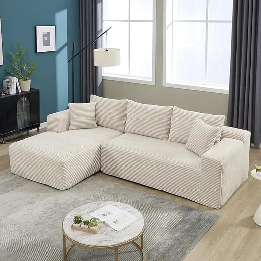 PELUMY 108.7" L-Shaped Modular Sectional Sofa with Oversized Chaise, Cloud Couch with Memory Foam, No Assembly Required Sleeper Sofa for Small Space Living Room, Apartment (Beige, Corduroy)