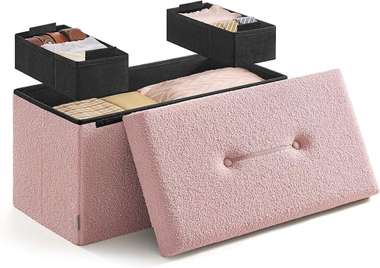 SONGMICS Storage Ottoman Bench, Storage Chest, 15 x 30 x 15 Inches, Foot Rest Stool, End of Bed Bench, Load up to 660 lb, for Living Room, Bedroom, Entryway, Jelly Pink ULSF096R01