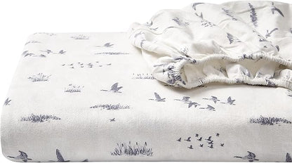 Eddie Bauer - Flannel Sheets Queen Size, Anti-Pilling & Wrinkle Resistant Cotton, Touchably Soft for All-Season Comfort - Bed Sheets with Matching Pillowcases & Fitted Sheet (Geese Meadow Yellow)