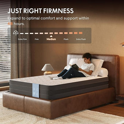FLEXISPOT 12'' Twin XL Size Cooling Gel Memory Foam Mattress, Viscose from Bamboo, Medium Firm, 10-Year Warranty, Mattress-in-A-Box, Certi-PUR & Oeko-TEX Certified, Washable, Fire-Resistant.