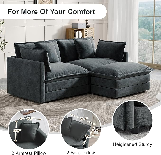 Modular Sectional Sofa, 76.7 Inch L-Shaped Cloud Sofa with Deep Seat Comfortable Chenille Sofa with Cushion Double Sectional Sofa for Living Room Apartment,Gray