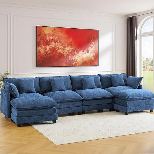 U-Shaped Cloud Chenille Sectional with 2 Ottomans, 146" Modular Sofa for Large Spaces, Ultimate Comfort with Deep Seats & Pillows, Solid Frame, 1YR Warranty