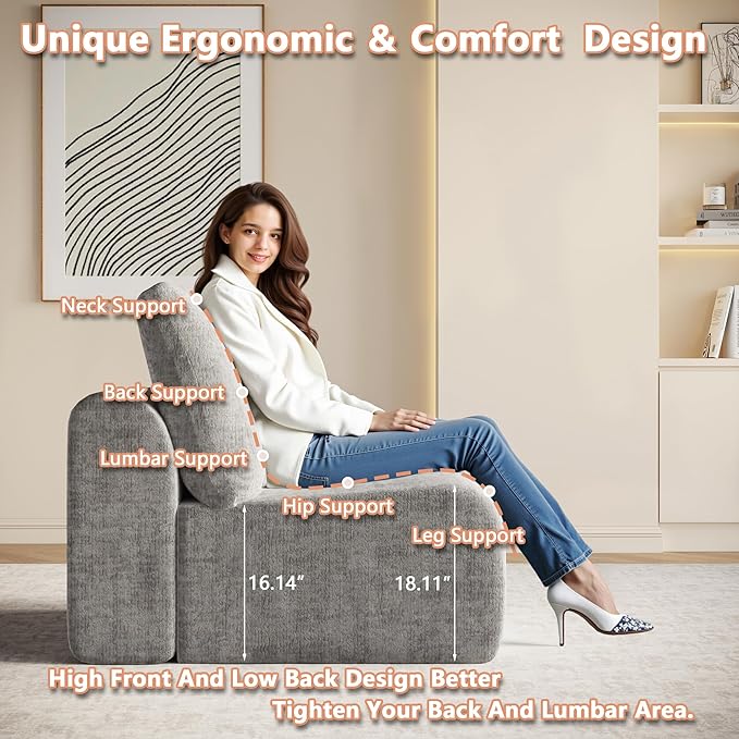 EASE MOOSE Cloud Couch Sectional Sofa, Large L-Shaped Oversized Modular Couch for Living Room, Minimalist Boneless Convertible Couches, 5-Seat Deep Sofas for Bedroom, Chenille (Light Grey)