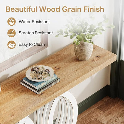 Tribesigns 55-Inch Console Table with Geometric Wood Base, Modern Entryway Table with Thick Tabletop for Living Room, Hallway, Foyer (White)