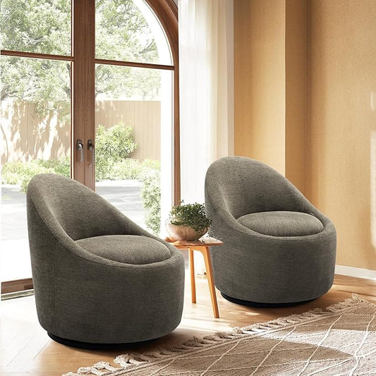 360° Swivel Accent Chair Set of 2, Mid-Century Modern Chair with Hidden Storge, Small Swivel Chair with Arms for Living Room/Office - Green