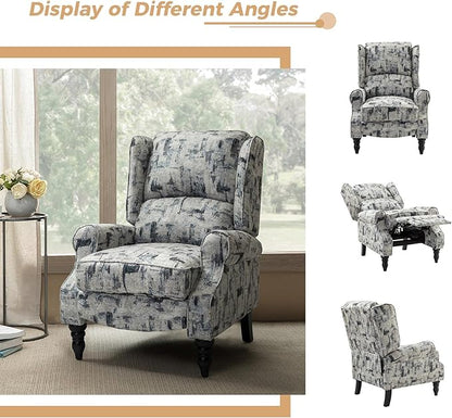HULALA HOME Upholstered Wingback Recliner Chair Set of 2, Small Adjustable Footrest Push Back Single Reclining Sofa, Mid Century Modern Lounge Armchair for Living Room, Bedroom, Reading/Grey