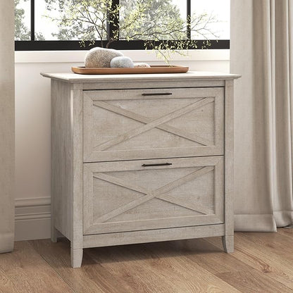 Bush Furniture Key West 2 Drawer Lateral File Cabinet in Washed Gray, Document Storage for Home Office, Accent Chest with Drawers