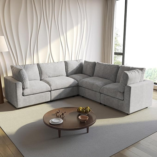 WJShome Cloud Couch Modular Sectional Sofa,100.5" V Shaped Couch, Convertible Wide Seater, 5 Seater for Living Room Set,Covers Washable&Replaceable,Gray