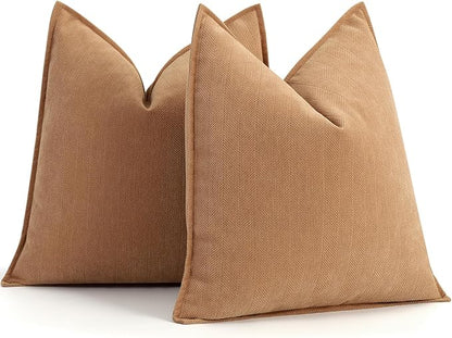 ZWJD Camel Pillow Covers 24x24 Set of 2 Chenille Throw Pillow Covers with Elegant Design Soft and Luxurious Decorative Throw Pillows for Couch, Bed, and Home Decor