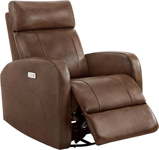 CHITA Genuine Leather Power Swivel Glider Recliner Chair for Adults, FSC Certified Electric Nursery Rocker Recliner Chair for Living Room, Light Brown