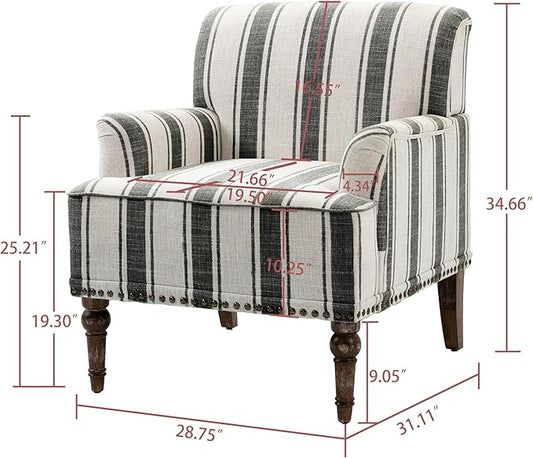 UIXE Stripe Accent Chairs Set of 2, Living Room Arm Chair Modern Nailhead Trim Club Armchair, Comfy Upholstered Sofa Lounge Seat Reading Seat Bedroom Side Seating for Home Office, Black