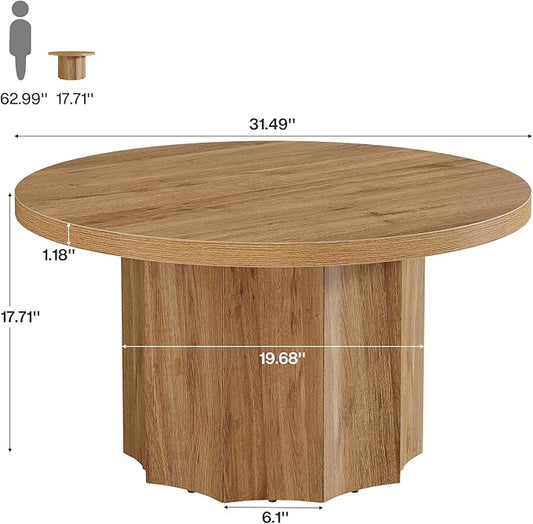 Tribesigns Round Coffee Table, 31.5" Mid Century Modern Center Table with Fluted Base, Farmhouse Wooden Accent Cocktail Tables for Small Space, Living Room, Apartment, Brown