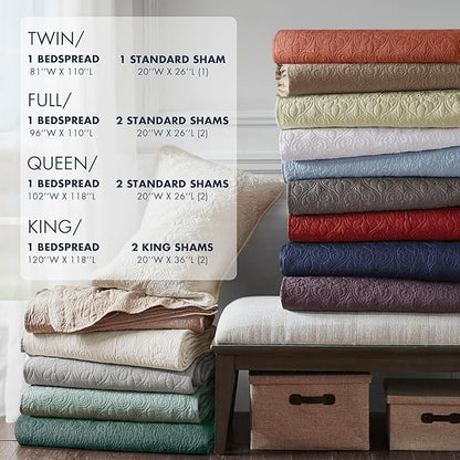 Madison Park Quebec Reversible Quilt Set Damask Design, Double Sided Stitching All Season, Lightweight Bedspread Bedding Set, Matching Sham, Navy, Full(96"x110") 3 Piece