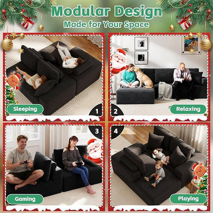 107" Boneless Couch, Sectional Couchs for Living Room & Bedroom, Cloud Couch with L-Shape Chaise Modern Modular Sofa with Deep Seat, No Assembly Required (Jet Black)