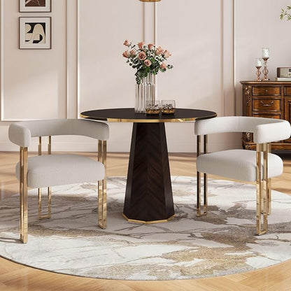 Set of 2 Modern White Boucle Dining Chairs with Gold Metal Legs, Mid Century Accent Upholstered Barrel Armchairs with Open-Back for Kitchen, Dining Room, Living Room, Apartment