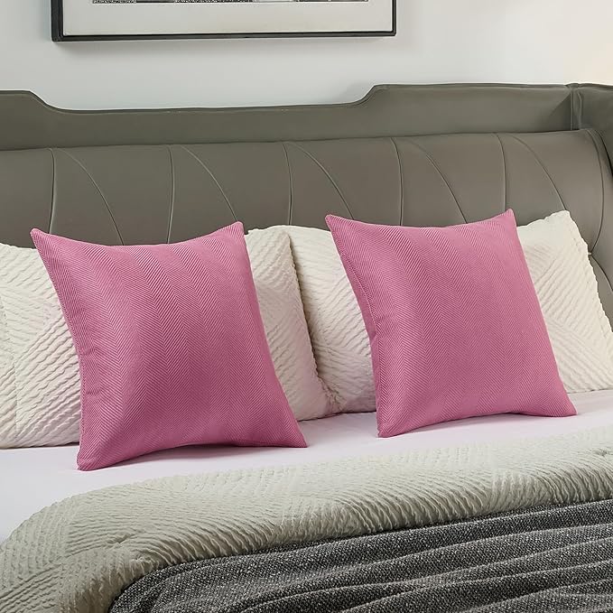 FUTEI Hot Pink Chenille Throw Pillow Covers 26x26 Inch Set of 2,Soft Wide Chevron Textured Euro Pillow Shams,Farmhouse Home Decor for Couch Bed Living Room