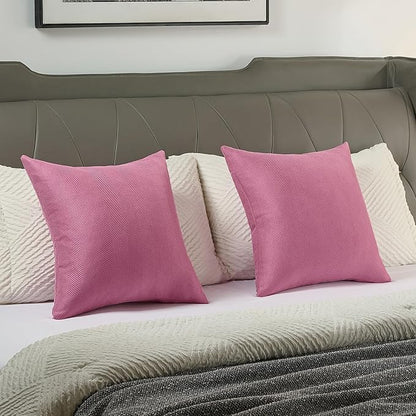 FUTEI Hot Pink Chenille Throw Pillow Covers 26x26 Inch Set of 2,Soft Wide Chevron Textured Euro Pillow Shams,Farmhouse Home Decor for Couch Bed Living Room