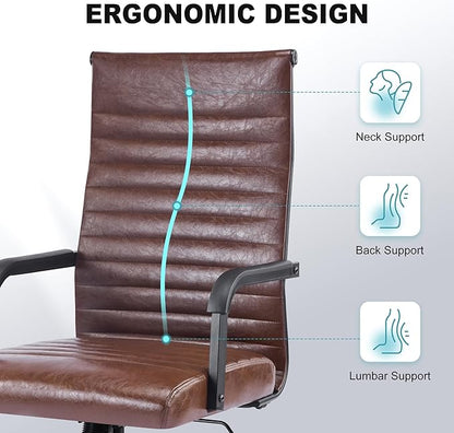 Office Desk Chair, Ergonomic Conference Room Chairs, PU Leather Executive Ribbed Computer Chair, Swivel Rolling Chair for Home Office