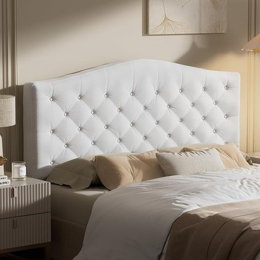 King Headboard Only, Modern Button-Tufted Upholstered Headboard King Size with 4" Thickened High-Density Sponge, Luxury Chenille Fabric, Adjustable Height, Easy Assembly, Beige