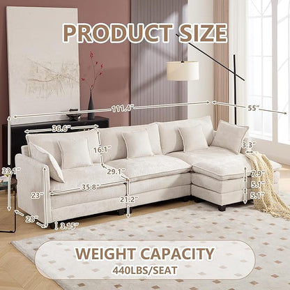Plush Modular Cloud Sofa Set with Ottoman | L/U-Shaped Deep Seating Chenille Sectional for Family Living Room