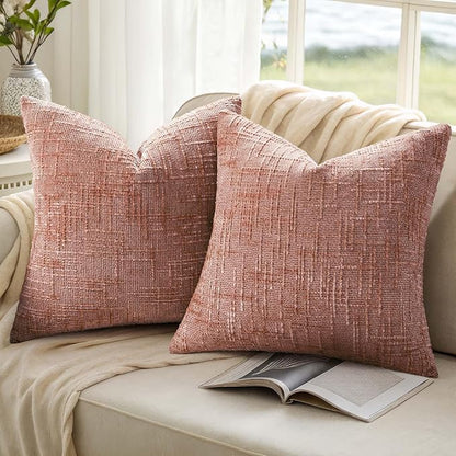 decorUhome Pink Chenille Throw Pillow Covers 20x20 Set of 2 Thick Textured Slubby Couch Pillow Covers Farmhouse Accent Modern Neutral Decorative Pillow Cases for Bed Sofa Living Room