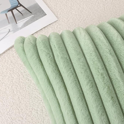 Pallene Faux Fur Plush Throw Pillow Covers 26x26 Set of 2, Luxury Soft Fluffy Striped Decorative Pillow Covers for Sofa, Couch, Living Room, Sage Green
