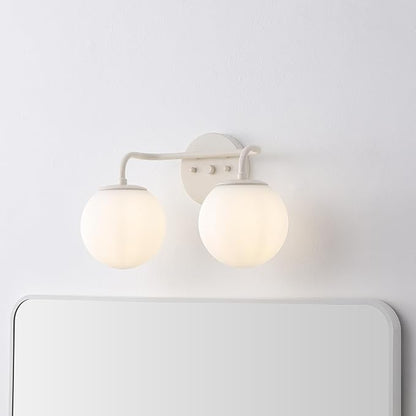 JONATHAN Y JYL3535C Louis Parisian Globe 15" 2-Light Metal/Frosted Glass Modern Contemporary LED Vanity Light Midcentury, Glam, Transitional, Bathroom, Powder Room, Dressing Room, Bedroom, Almond