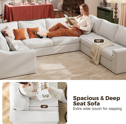 ABCASA U Shaped Sectional Sofa with Detachable Cover, Modular Couch for Living Room, Breathable Linen Fabric Corner Couch with 11 Seats, Ivory