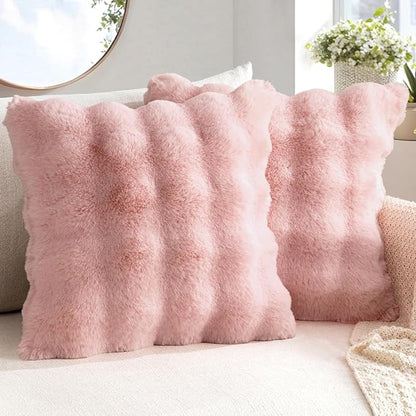 MIULEE Faux Fur Pillow Covers Thick Soft Plush Throw Pillows Luxury Home Decor for Couch Bed Bedroom Living Room Sofa,18x18 Inch Pack of 2 Light Pink